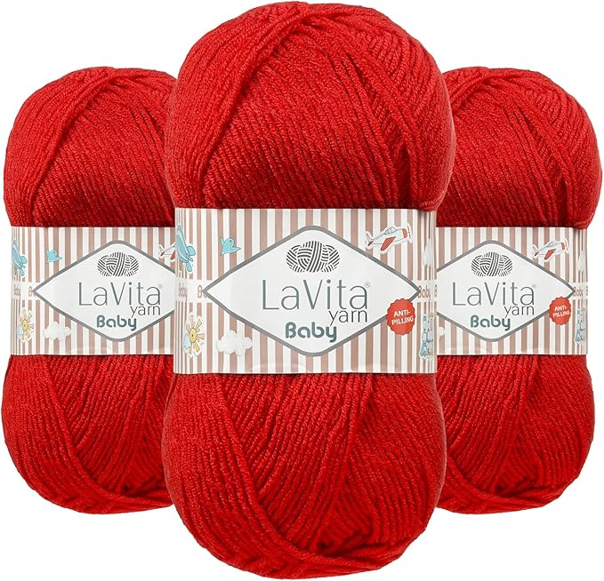 LaVita Baby Premium Anti-Pill Acrylic Yarn - 820 Yards, 3 x 3.5 oz - Warm, Airy Fiber with Silky Texture - Oeko-TEX Certified, Durable, Lightweight, Long-Lasting, Solid Pastel Colors - 3 Skeins Pack