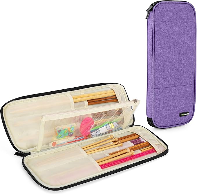 Teamoy Knitting Needles Case (Up to 14''), Travel Organizer Storage Bag for Knitting Needles, Tunisian Crochet Hooks and Accessories, Purple