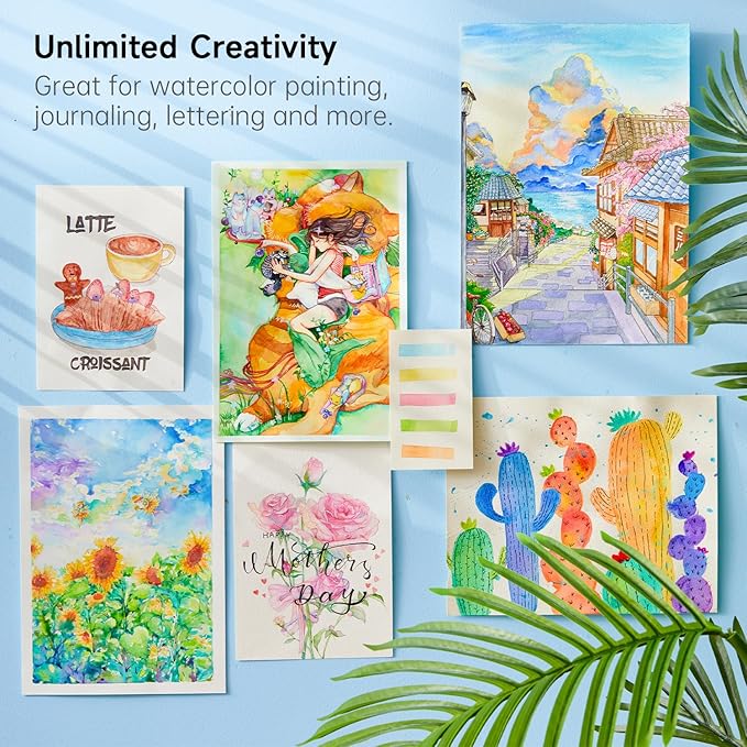 Watercolor Paint Set, Shuttle Art 48 Colors Watercolor Paint in Half Pans with 2 Water Brush Pens, 10 Paint Brushes, 1 Watercolor Pad, 1 Palette, 2 Color Charts, Watercolor Kit for KidsAdults, Artists