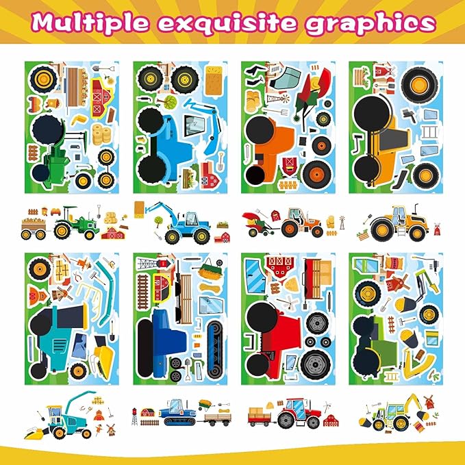 24 sheets make your own farm tractor stickers for kids toddler, fall autumn stickers, happy farm themed birthday party favors supplies