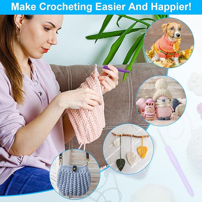 MECHEER Crochet Hooks 12 Sizes Crochet Hook Set, 51 Pack Yarn Crochet Kit for Beginners, Knitting Needles with Ergonomic Handles for Arthritic Hands, Crochet Needle Kit with Blue Case for Crocheters