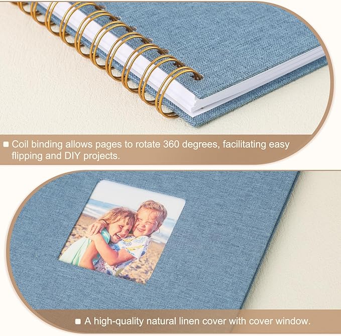 Scrapbook Photo Album 8x8 Inches 40 Pages Hardcover Kraft Paper Linen Cover Scrap Book Memory Book DIY Scrapbook Albums for Wedding Baby Boyfriend Travel Anniversary Family, Blue