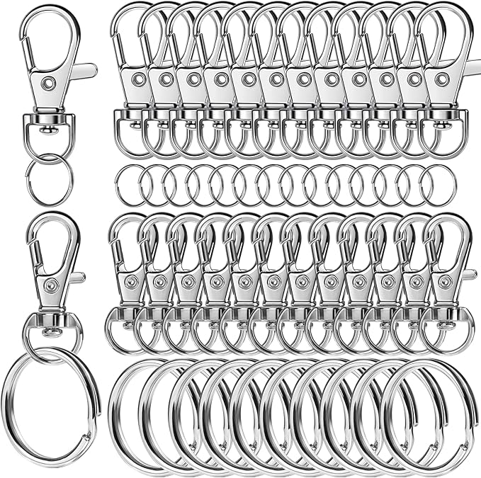 LEOBRO 60 PCS Swivel Snap Hooks and Key Rings, Keychain Clips and Key Chain Rings, Metal Split Rings, Keychain Making Kit, for Key, Key Chains, Jewelry Making, Crafts, Silver
