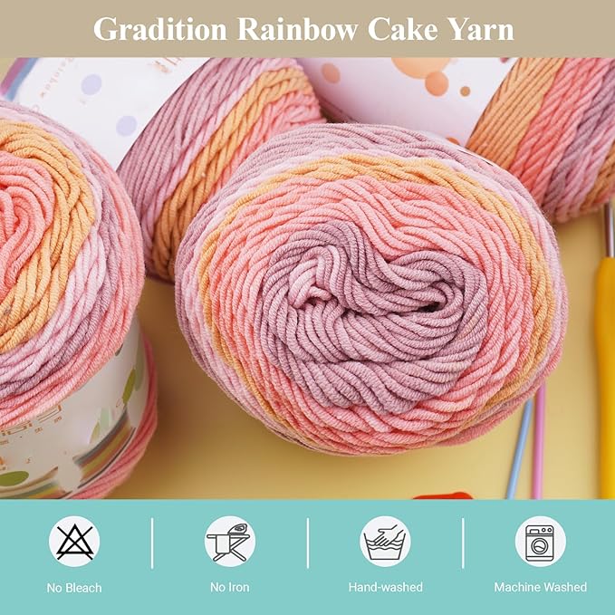 Ombre Cake Yarn for Crocheting 4PCS Gradient Yarn Cake-4x100g 45% Cotton 55% Acrylic Rainbow Cotton Yarn for Knitting,Shawls,Blankets,Scarves,Garments(Pink W/Yellow)