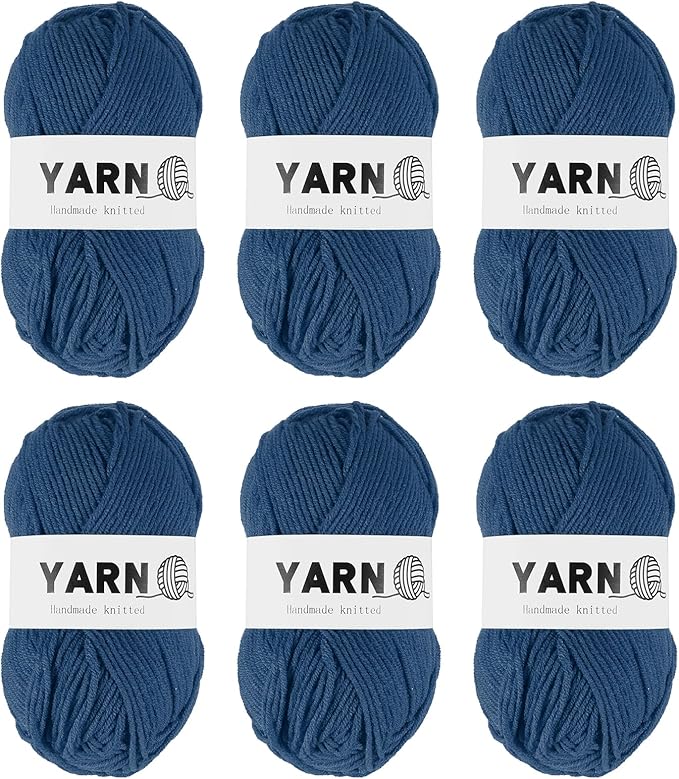 6Pcs Navy Blue Acrylic Yarn 790 Yard 4 Ply Soft Crochet Yarns Sport Weight Yarn,[for DIY Crocheting Knitting Craft Blankets Hats]-300g