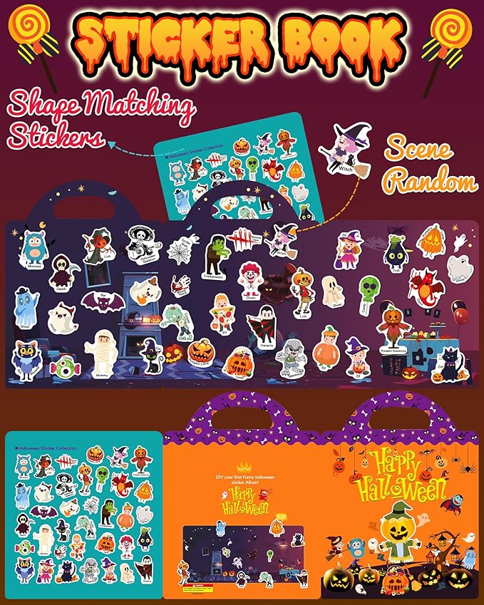 benresive reusable sticker books for kids, sticker books for toddlers, toddler travel toys activities crafts ages 3 and up birthday gifts - halloween
