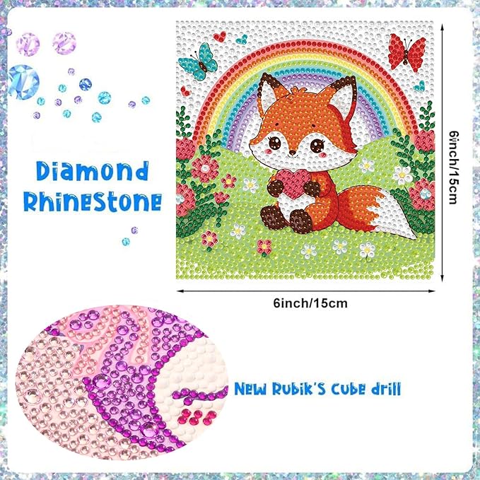 Dlylust Diamond Painting Kits for Kids Beginner - 4 Pack DIY 5D Full Drill Diamond Art Kits for Children, Cute Animals Round Crystal Rhinestone Gem Art Crafts Home Wall Art Decor 5.9 x 5.9 Inches