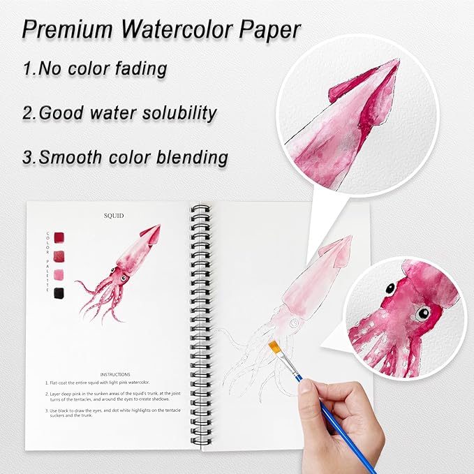 Watercolor Workbooks Ocean Animals, 15 Beautiful Paintings for Water Color Book Adult, Watercolor Coloring Book for Beginners, Watercolor Workbook for Adults Teens (Without Palette, Ocean Animals)
