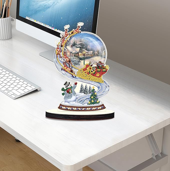 Christmas Diamond Art Tabletop Decoration, DIY Santa Claus and the sleigh, Diamond Art 5D Special Shape Crystal Diamond Partial Diamond Art Painting Mosaic Handicraft, Home Office Tabletop Decor Gift