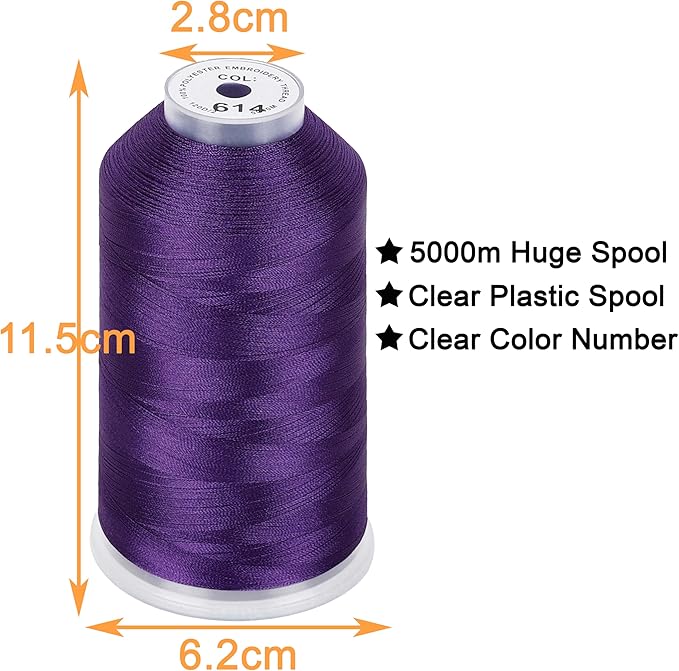 New brothread - Single Huge Spool 5000M Each Polyester Embroidery Machine Thread 40WT for Commercial and Domestic Machines - Purple