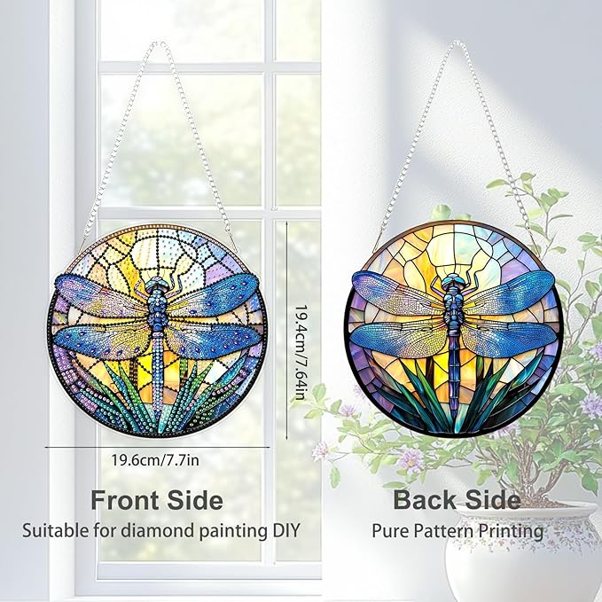 TOSTOG Hanging Diamond Art Kits for Adults, Dragonfly Diamond Paintings for Adults, Crystal Window Pendant Diamond Art Kits, 5D Diamond Paintings Hanging Pendant Kit Gem Painting Wall Decor and Gift
