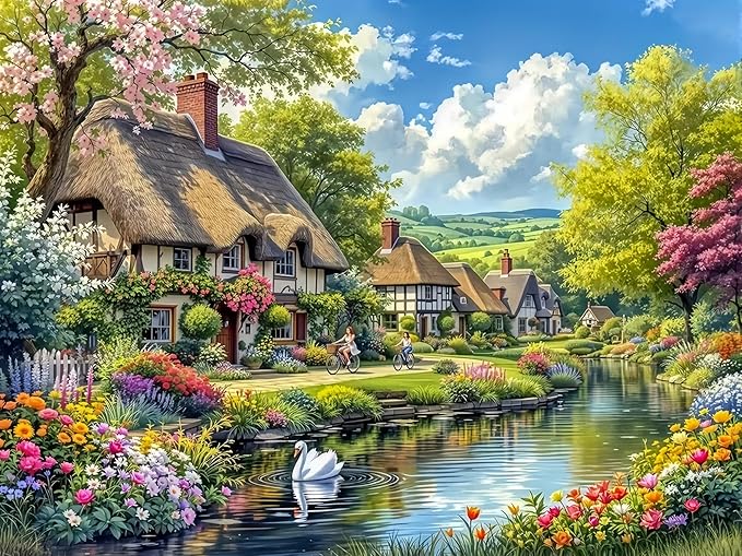 Diamond Art Kits for Adults Landscape, DIY 5D Diamond Painting Kit for Beginners, Spring Full Round Drill Gem Art Dots for Adults, Diamond Dots Paintings Crafts Home Wall Decor 12X16 Inch