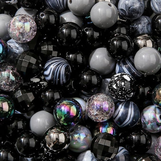 16mm Acrylic Bead 100pcs Black Focal Spacer Bead Chunk Bubblegum Beads for DIY Crafting Necklace Bracelet Jewelry Making Keychain (Black)
