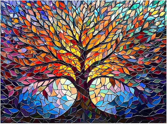 Reivworl Tree Diamond Art Kits for Adults, Glass Style Diamond Painting Kits, Gem Art Kit for Gifts and Home Interior Decor 12x16 Inch
