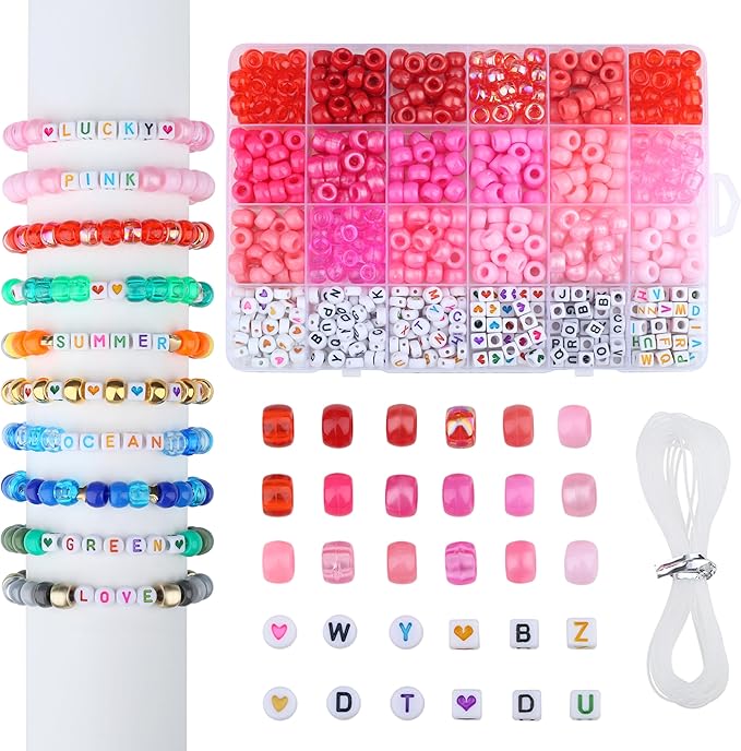 Pink Pony Beads 18 Colors Pony Beads for Bracelet Making Friendship Bracelet Making Kit DIY Craft Kandi Kit 720Pcs