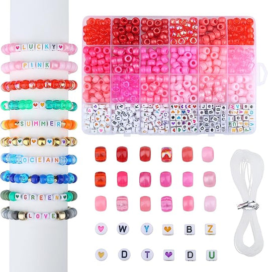 Pink Pony Beads 18 Colors Pony Beads for Bracelet Making Friendship Bracelet Making Kit DIY Craft Kandi Kit 720Pcs