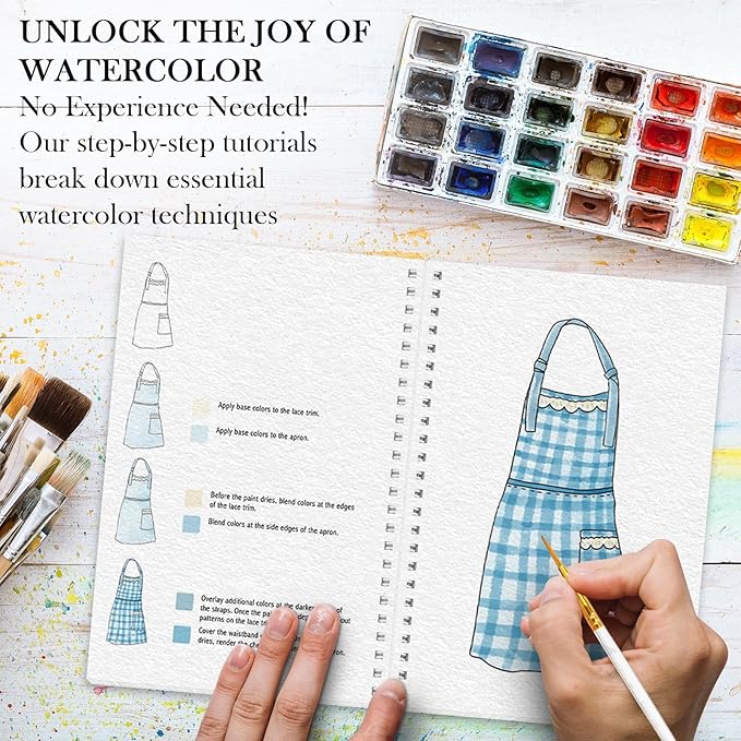 Watercolor Workbook, Watercolor Workbook Paint Book Beginner Friendly, 12 Different Patterns Stress-Relieving Art Crafts for Creative Exploration Gift for Women Adults Teens (Kitchen, 1)