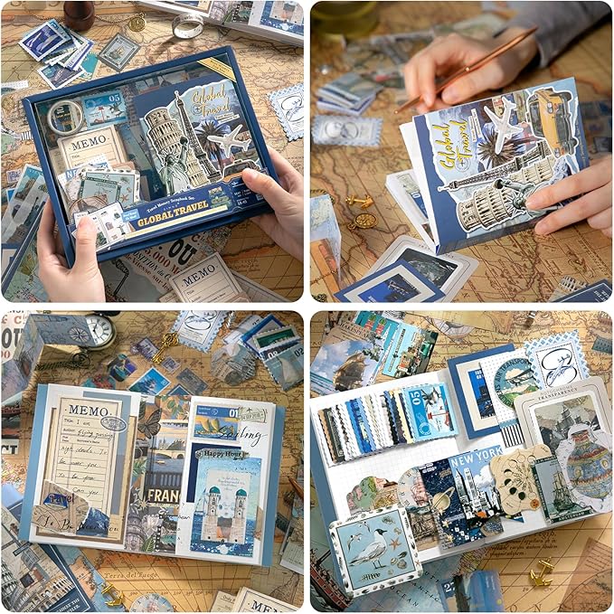 Scrapbooking Supplies Kit, Aesthetic Junk journaling Supplies, Scrapbook Kit with Bullet Journaling Stickers, Stationary Set, Vintage Ephemera Collage Craft Supplies Gift for Adults Women Beginner