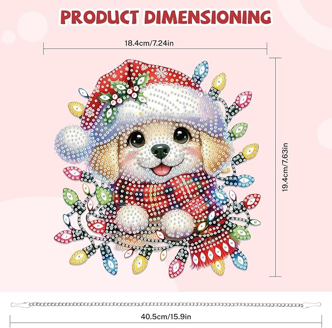 Bowetile Christmas Diamond Art Hanging Kits for Adults, Dog Diamond Art Suncatchers, 5D Special Shape Diamond Painting Pendant Window Ornament Christmas Gifts for Home Door Wall Decor