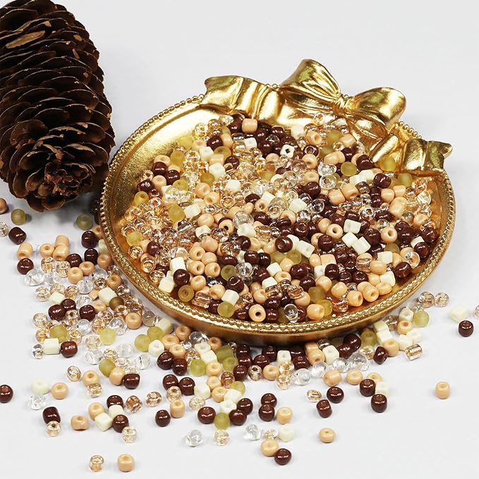 Bulk 4mm Brown Mixed Seed Beads for Jewelry Making 110 Grams About 1600pcs,6/0 Glass Craft for Making Earrings, Bracelets, Pendants, Waist Jewelry, DIY Handmade Seed Beads（Brown Mixed）