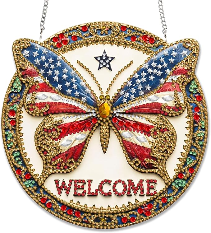 Reofrey Hanging Diamond Art Kits for Adults– 8x8 Inch Butterfly Acrylic Board Double Sided Pattern Diamond Painting Suncatcher Pendant, DIY Crystal Art for Home Wall or Window Decoration Handmade Gift