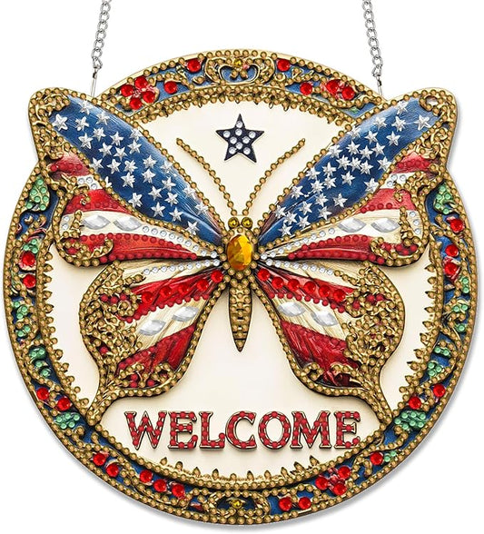 Reofrey Hanging Diamond Art Kits for Adults– 8x8 Inch Butterfly Acrylic Board Double Sided Pattern Diamond Painting Suncatcher Pendant, DIY Crystal Art for Home Wall or Window Decoration Handmade Gift