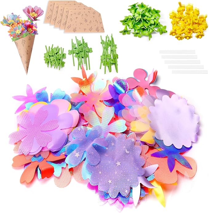 risuntoy flower making kit for kids with 210 pieces create 30 unique fabric flowers | diy craft kit for ages 3+ | stem toys for creative fun