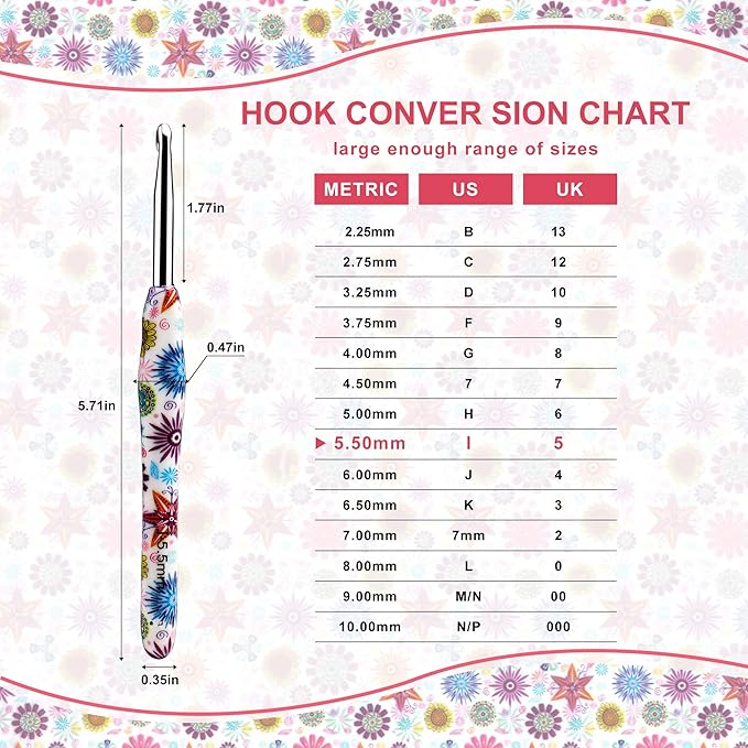 5.5mm Crochet Hook, Ergonomic Handle for Arthritic Hands, Soft Rubber Grip Extra Long  Knitting Needles for Beginners and Knitting Crocheting Yarn (5.5mm)