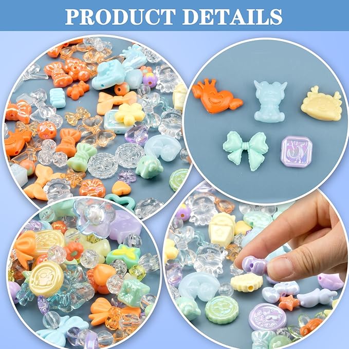 ABONDEVER 245-300Pcs Assorted Acrylic Beads for Bracelets Making kawaii Star Bow Flower Candy Heart Gummy Bear Butterfly Aesthetic Beads for DIY Jewelry Crafts Keychain Necklace Phone Charms(5 Colors)