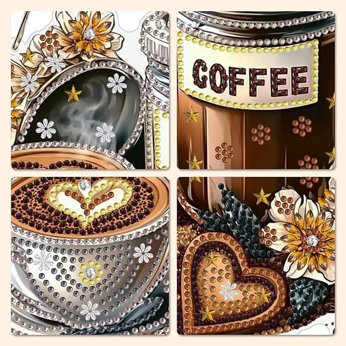 MXJSUA Coffee Dessert Diamond Art Hanging Kits for Adults Beginners, Crystal Diamond Suncatchers, Special Shape Diamond Painting Pendant Window Ornament Gifts for Home Garden Door Wall Decor