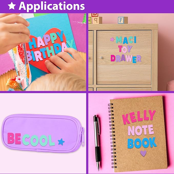 krafun 500+ felt stickers for kids - self-adhesive alphabet letters, numbers & fun shapes diy scrapbook arts and crafts supplies educational learning activity gift for toddlers boys & girls ages 3+