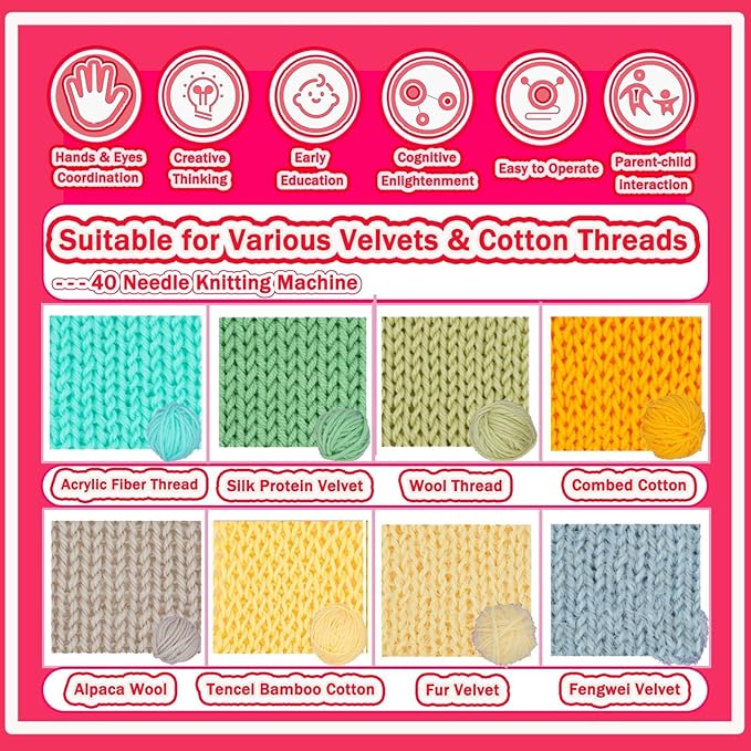 Sentro Knitting Machine, Sentro 40 Needles Knitting Machine Automatic Circular Weaving Spinning Knitting Loom Machine Kit for Adults and Beginners for Scarf/Hats/Sweater/Kintting Toys