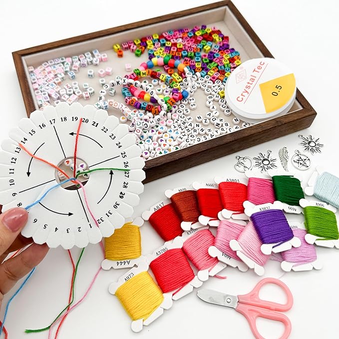 JINNBEY 4655 Pcs Jewelry Making Kits, DIY Bracelet Necklace Portable Three-Layer Spacer Box - Includes 24 Color Cotton Thread & Letter Bead & Tools, The Gift Set for Handicraft Enthusiasts