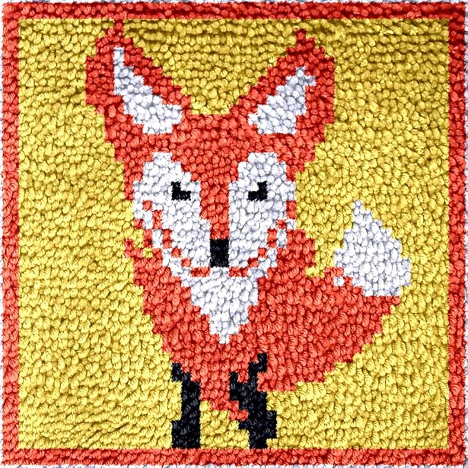 Numptain Latch Hook Kits for Adults,DIY Rug Crafts Fox Pattern Color Printed Canvas,Latch Hook Kits for Beginners Handmade Needlework Crafts Home Decoration,12"x12"