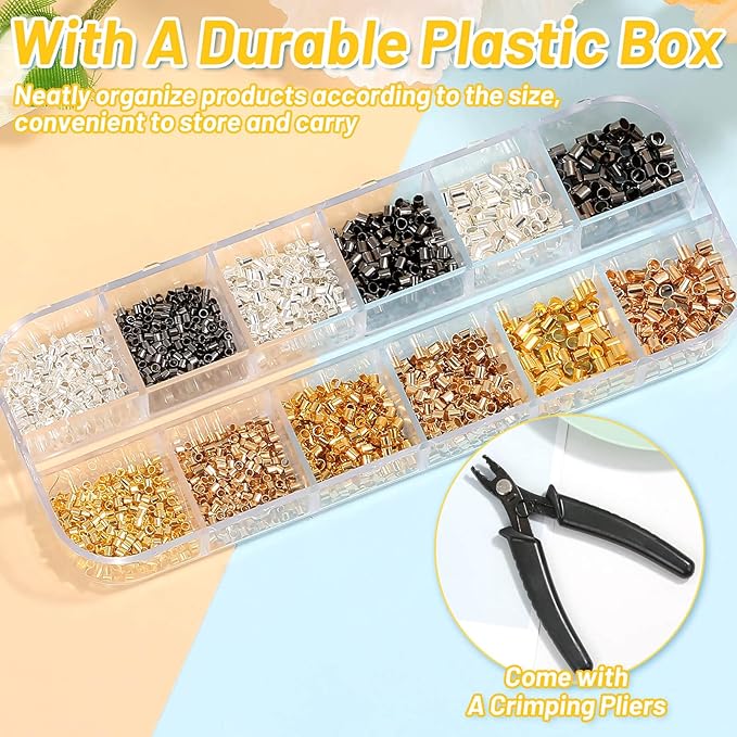 Thrilez Crimping Beads for Jewelry Making, 2200 Pieces Crimp Tubes with Crimping Pliers for Earring Necklace Bracelet DIY Jewelry Making(3 Sizes, 4 Colors)