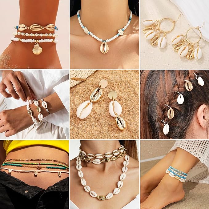 Cheriswelry 50pcs Light Gold Electroplated Shell Beads Cowrie Shells Spiral Sea Shell Summer Beach Loose Spacer Beads for Bracelet Craft Jewelry Making Fish Tanks Home Decoration 15~20mm