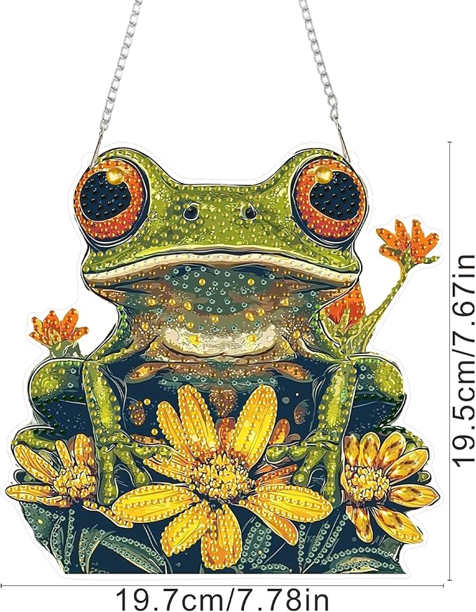 SENQAO Frog Diamond Art Hanging Kit for Adult, Special Shaped Rhinestone, DIY Acrylic 5D Diamond Art Painting Window Pendants Home Garden Wall Hanging Kits Hanging Ornament