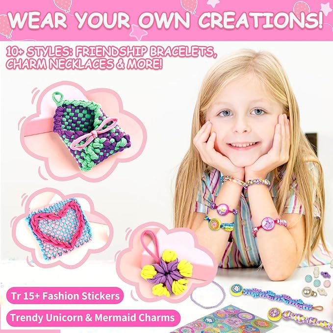 ZQIN Friendship Bracelet Making Kit for Girls 8+:Quick Maker DIY Arts and Crafts Toys, Best Christmas & Birthday Gifts for 6-12 Year Old Girls (Pink)