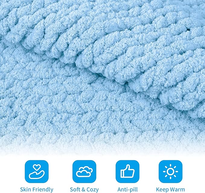 8 Packs Jumbo Chenille Chunky Yarn for Crocheting Knitting, Handcrafts & Blanket Yarn (Sky Blue, 8 Pack)