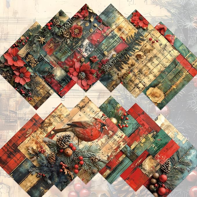 Christmas Scrapbook Paper Pad 24 Sheets Scrapbooking Supplies, Single-Sided Patterned Cardstock Pads for Card Making, Designer Planner Journals, Background Borders, Greeting Cards 6"×6”