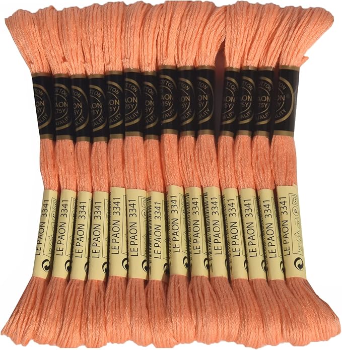 LE PAON Embroidery Floss, 14-Pack Six Strands 100% Long Staple Cotton Embroidery Thread, 8.7-Yard，Color Number：3341, Apricot