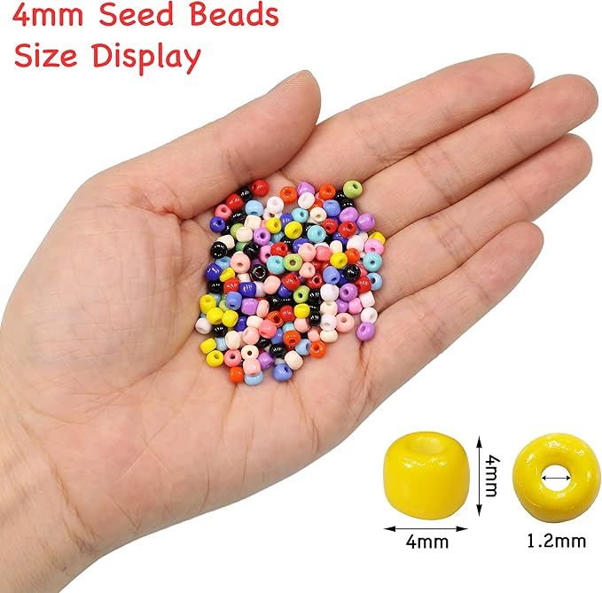 Bala&Fillic Size 4mm Seed Beads 48 Colors About 6000 pcs in Storage Box, 6/0 Glass Seed Beads for Making Bracelets Earrings Necklaces Jewelry