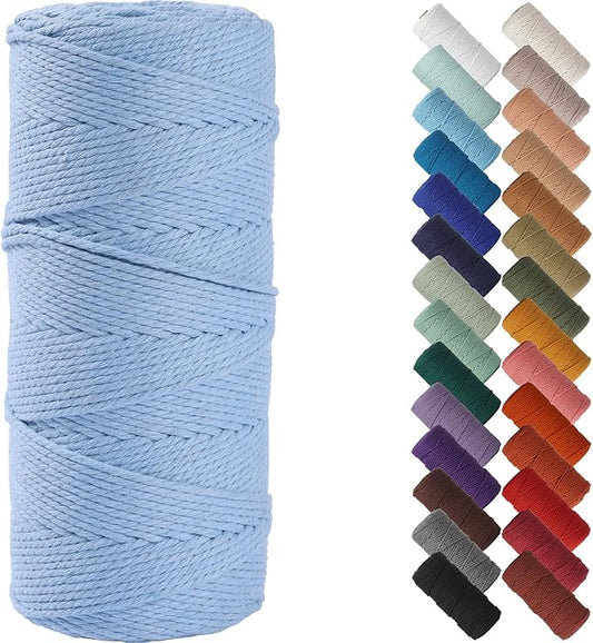 NOANTA Baby Blue Macrame Cord 2mm x 220yards, Colored Cotton Rope, Craft Yarn for Wall Hanging, Plant Hangers, Crafts, Knitting