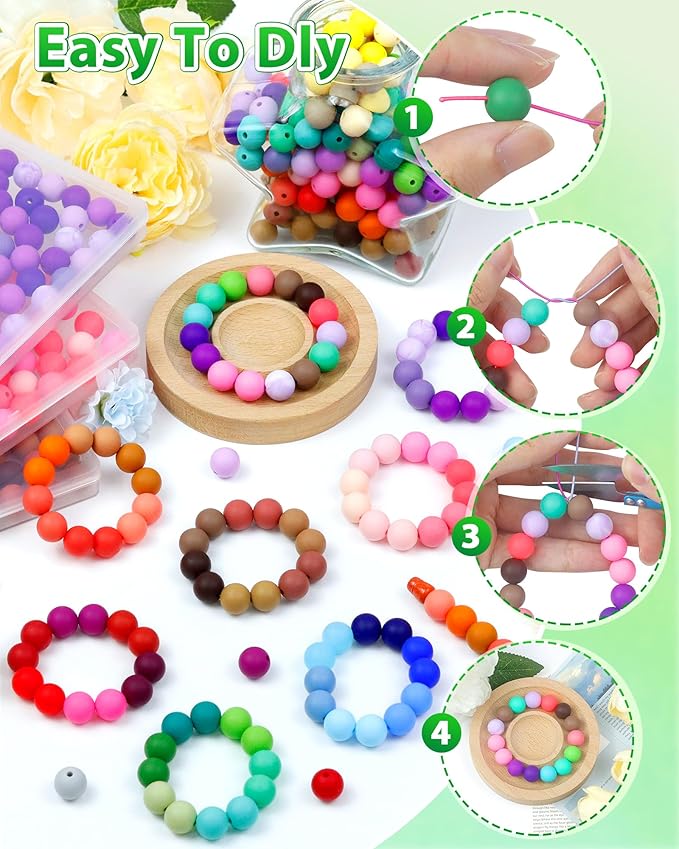 160pcs fiveizero 12mm silicone beads for keychain making, green mixed 6 colors round silicone bead bulk for pens, rubber beads for bracelets and diy crafts