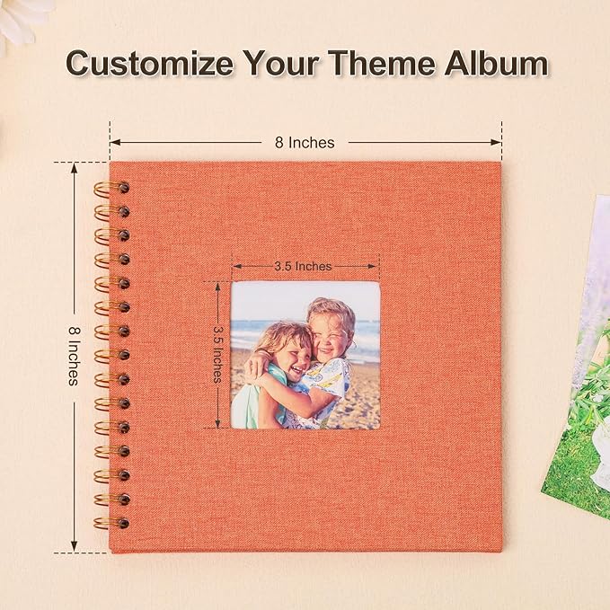 Scrapbook Photo Album 8x8 Inches 40 Pages Hardcover Kraft Paper Linen Cover Scrap Book Memory Book DIY Scrapbook Albums for Wedding Baby Boyfriend Travel Anniversary Family, Orange