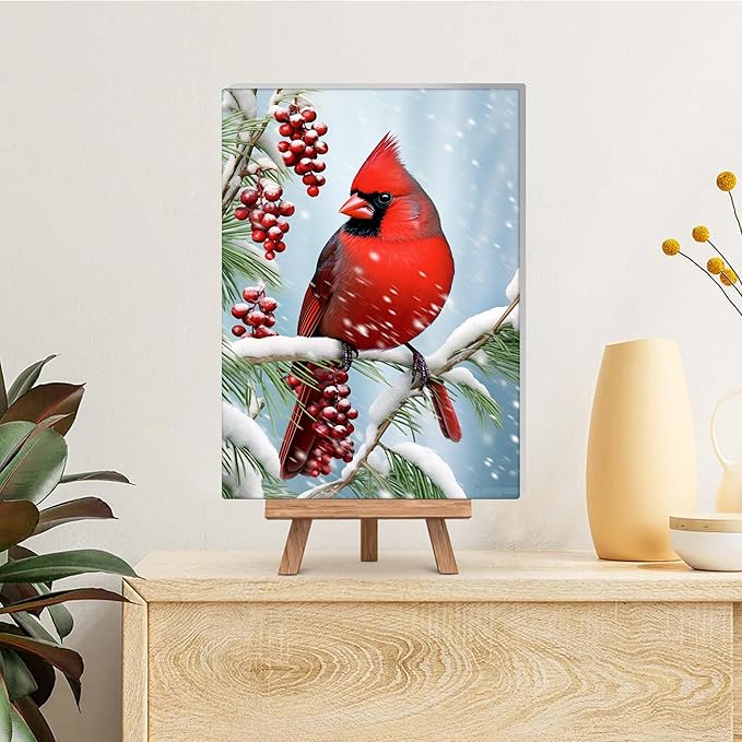 Reofrey Framed Paint by Numbers Kit for Adults & Beginner - 8x12 Inch Canvas Christmas Paint by Numbers - Birds Educational & Creative Art Set for Beginners - Perfect for Home Wall Decoration
