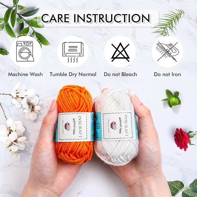 inscraft 62 acrylic yarn skeins, 2170 yards yarn for knitting, 2 crochet hooks, 2 weaving needles,10 stitch markers, 1 purple bag, perfect crochet beginner kit for for adults