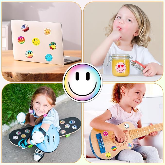 wercokt 50pcs smiling face stickers, cute water bottle stickers for kids, for teaching rewards, notebooks, stationery, luggage, cartoon pvc happy sticker