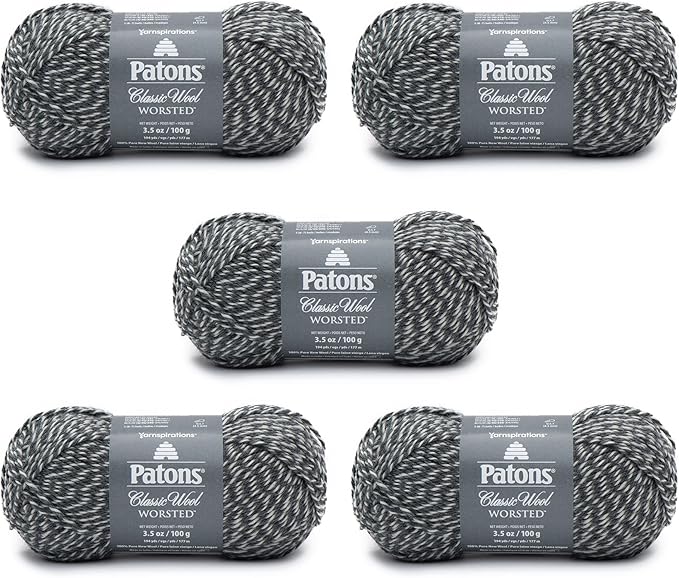 Patons Classic Wool Dark Gray Marl Yarn - 5 Pack of 3.5oz/100g - Wool - 4 Medium - 210 Yards - Knitting/Crochet