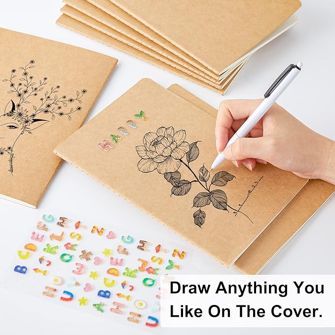feela 30 pack blank kraft notebooks, unlined sketchbook note pad travel journal for drawing doodling writing, journal bulk for women kids students office school supplies, a5, 60 pages, 8.3” x 5.5”